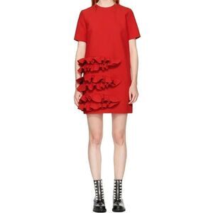NWOT MSGM Red Short Sleeve Ruffle Detail Structured Dress Women's Size 42 8US